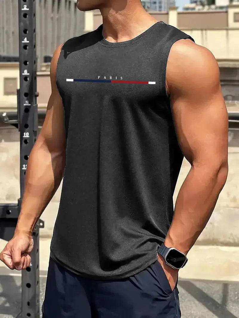 Men summer sleeveless vest – breathable letter print tank top