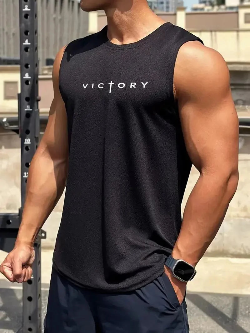 Men summer sleeveless vest – breathable letter print tank top