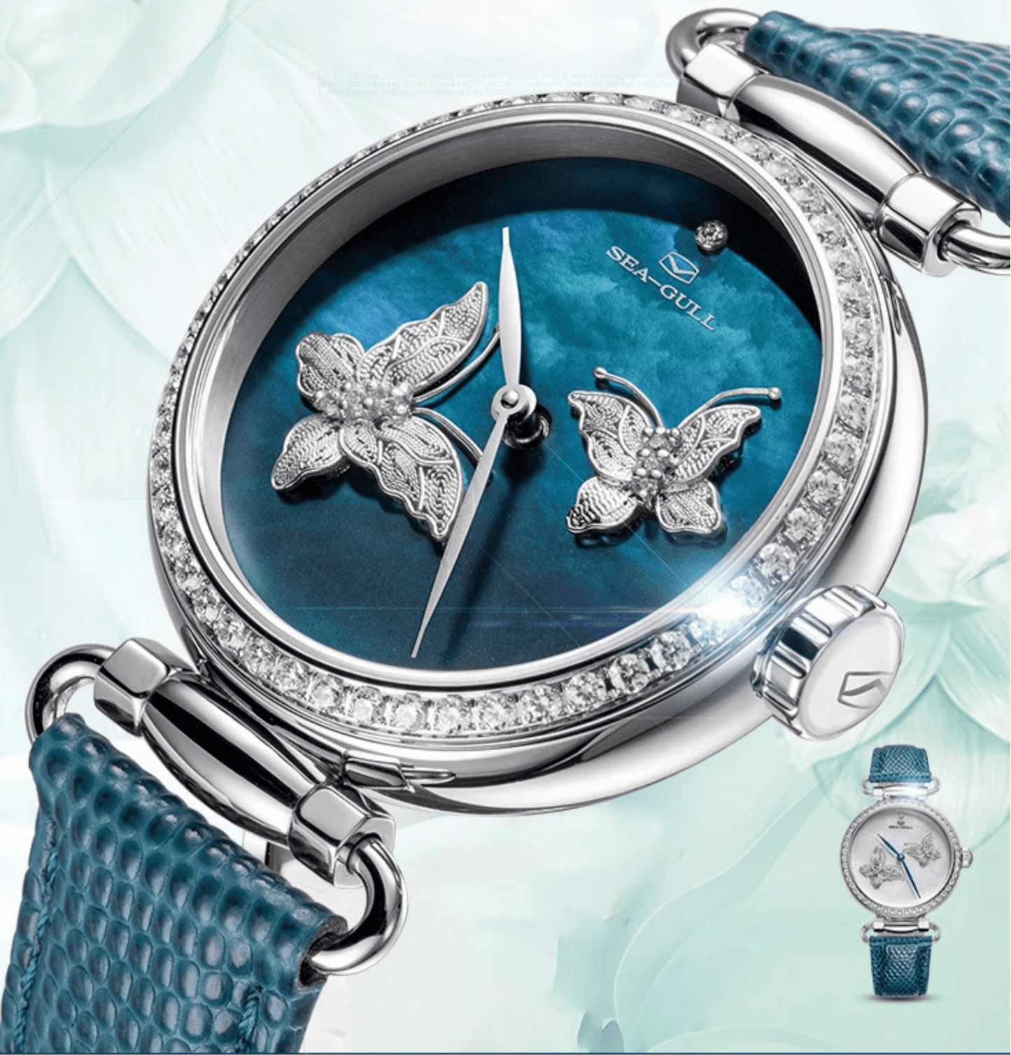 Sea-Gull perfect gift for women, crystal pearl Butterfly Filigree Craft Lady Watch - ARI