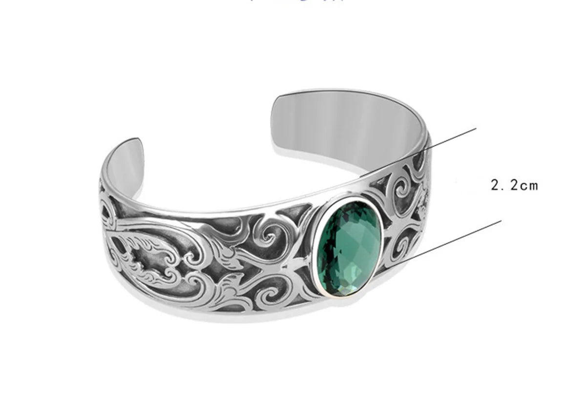 925 sterling silver vine totem charm with green crystal handcrafted bangle gift