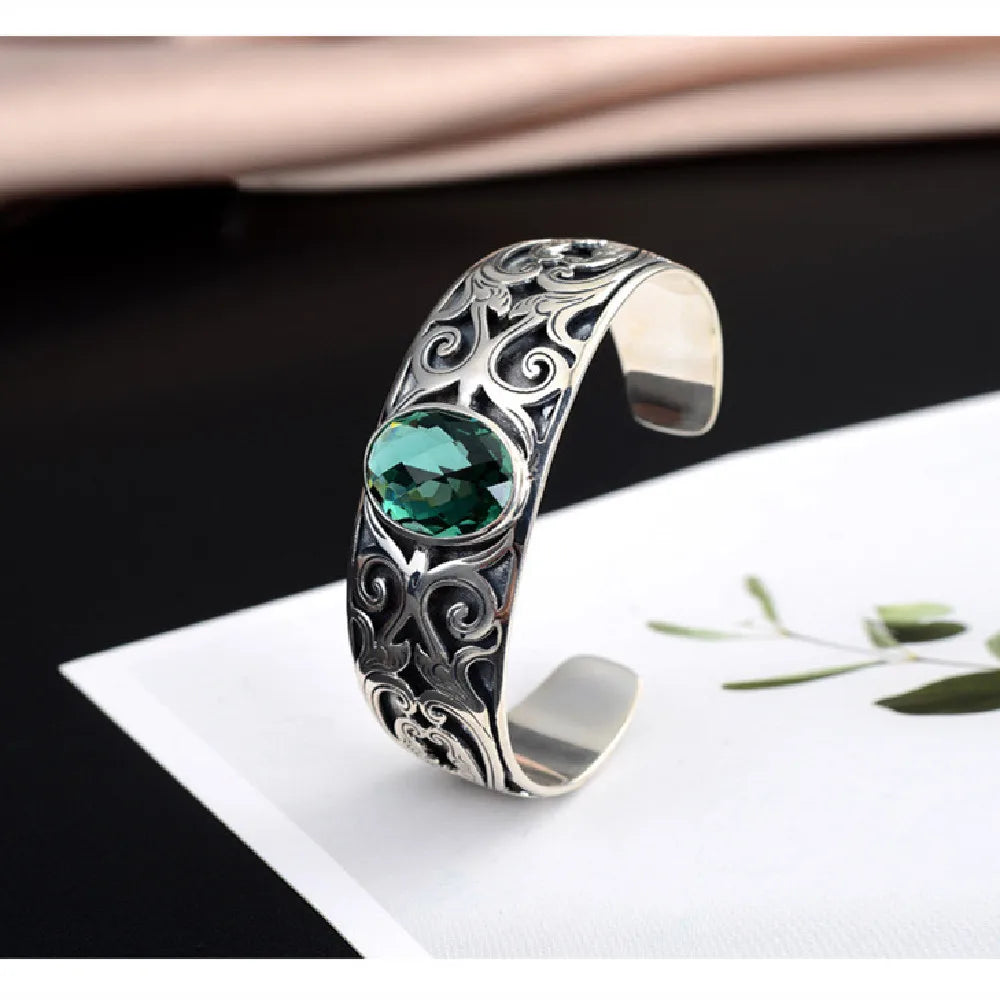 925 sterling silver vine totem charm with green crystal handcrafted bangle gift