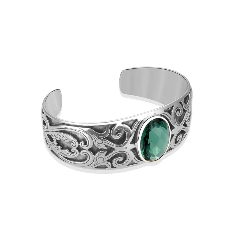 925 sterling silver vine totem charm with green crystal handcrafted bangle gift