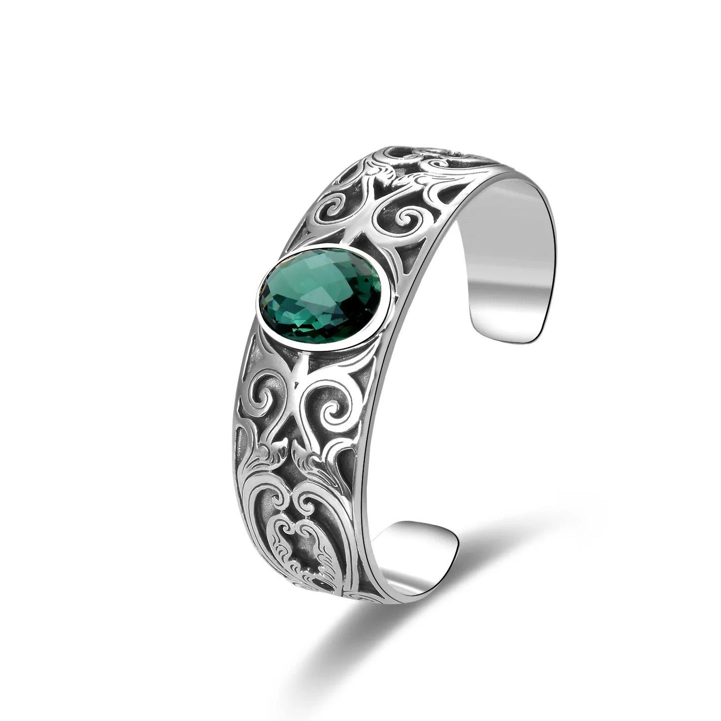 925 sterling silver vine totem charm with green crystal handcrafted bangle gift