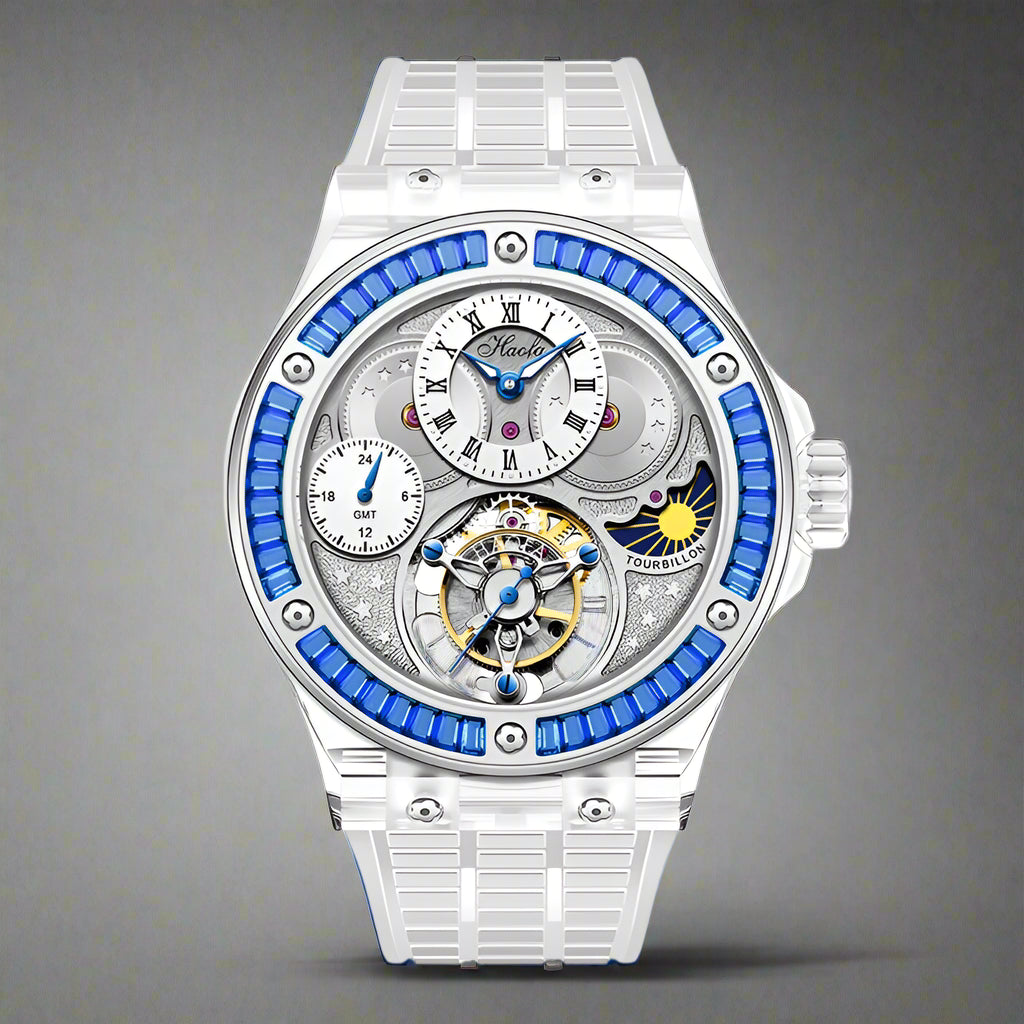 GMT Haofa tourbillon timepiece k9 crystal body sapphire lens day/night feature watch