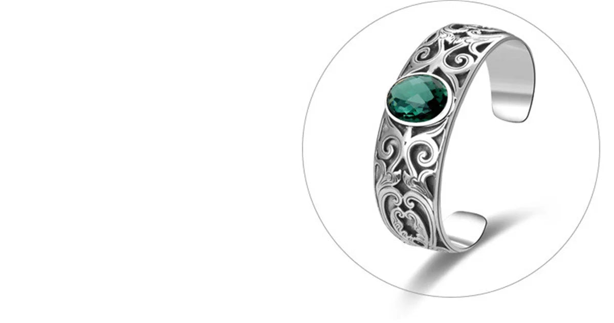 925 sterling silver vine totem charm with green crystal handcrafted bangle gift