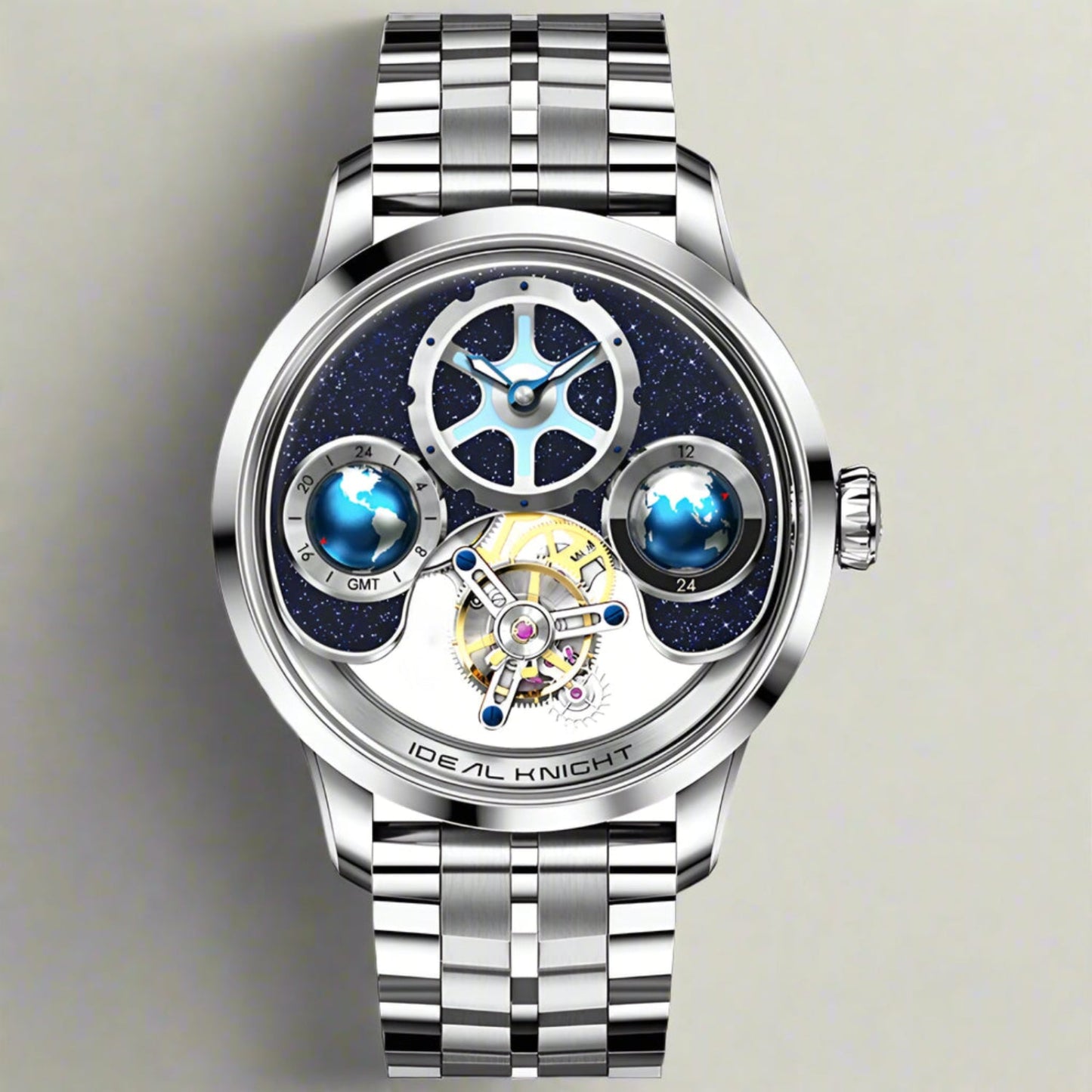 IDEAL KNIGHT 6805 Blue earth tourbillon watch luxury skeleton automatic timepiece