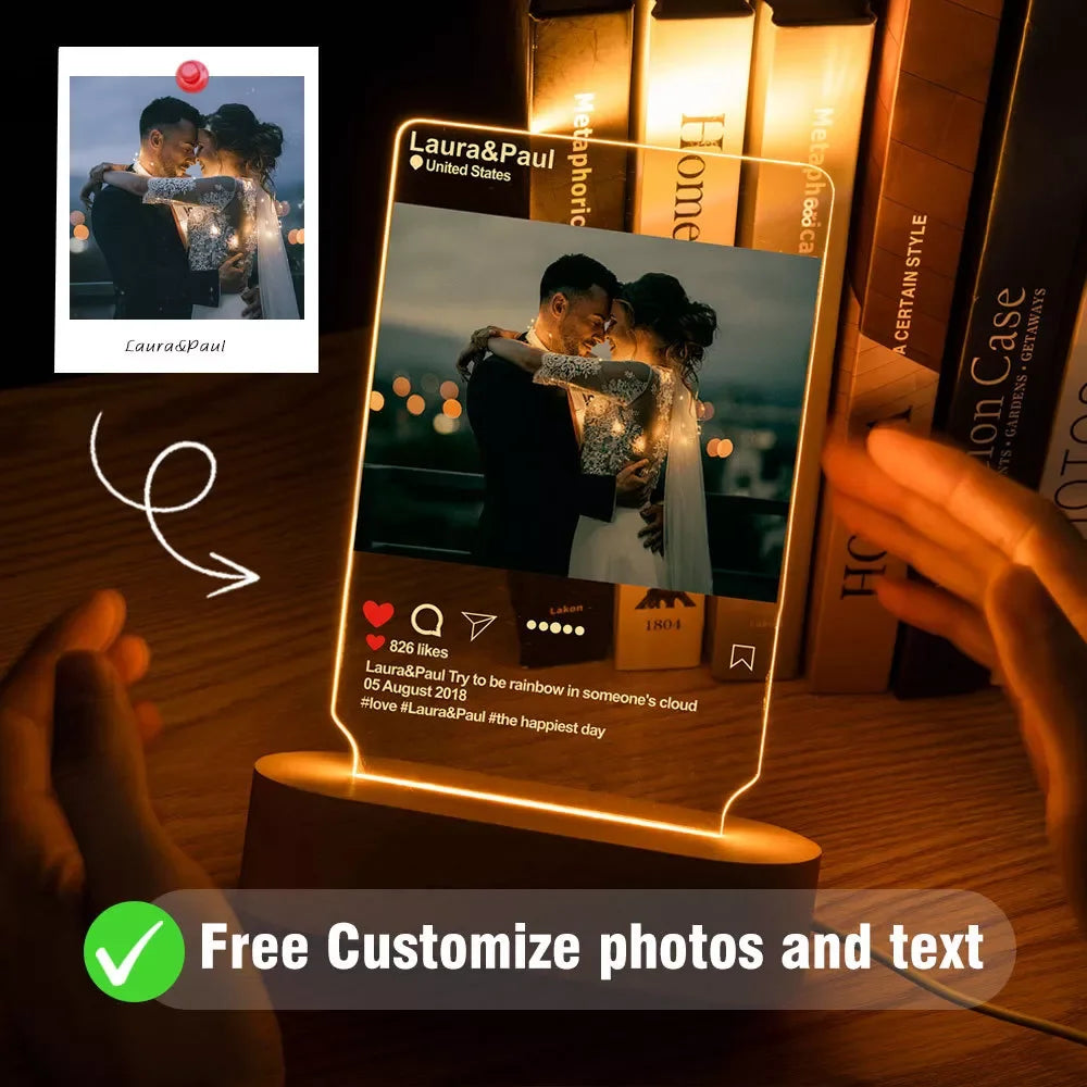 Custom led your photo light romantic 3d night lamp with text for special occasions