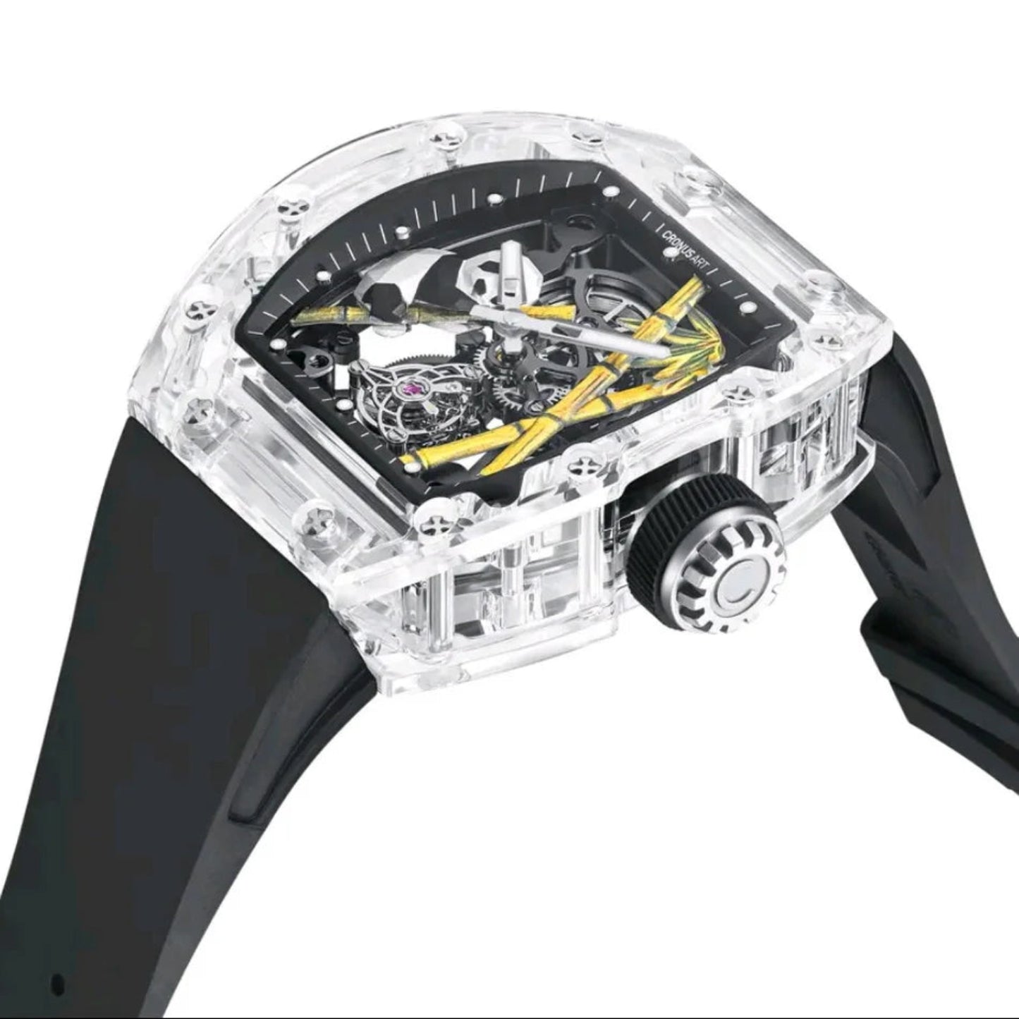 CRONUSART tonneau skeleton tourbillon watch with sapphire case and rubber strap