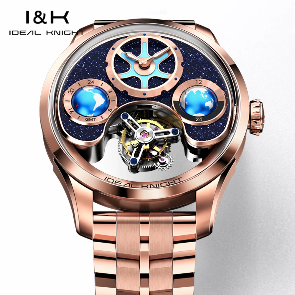 IDEAL KNIGHT 6805 Blue earth tourbillon watch luxury skeleton automatic timepiece