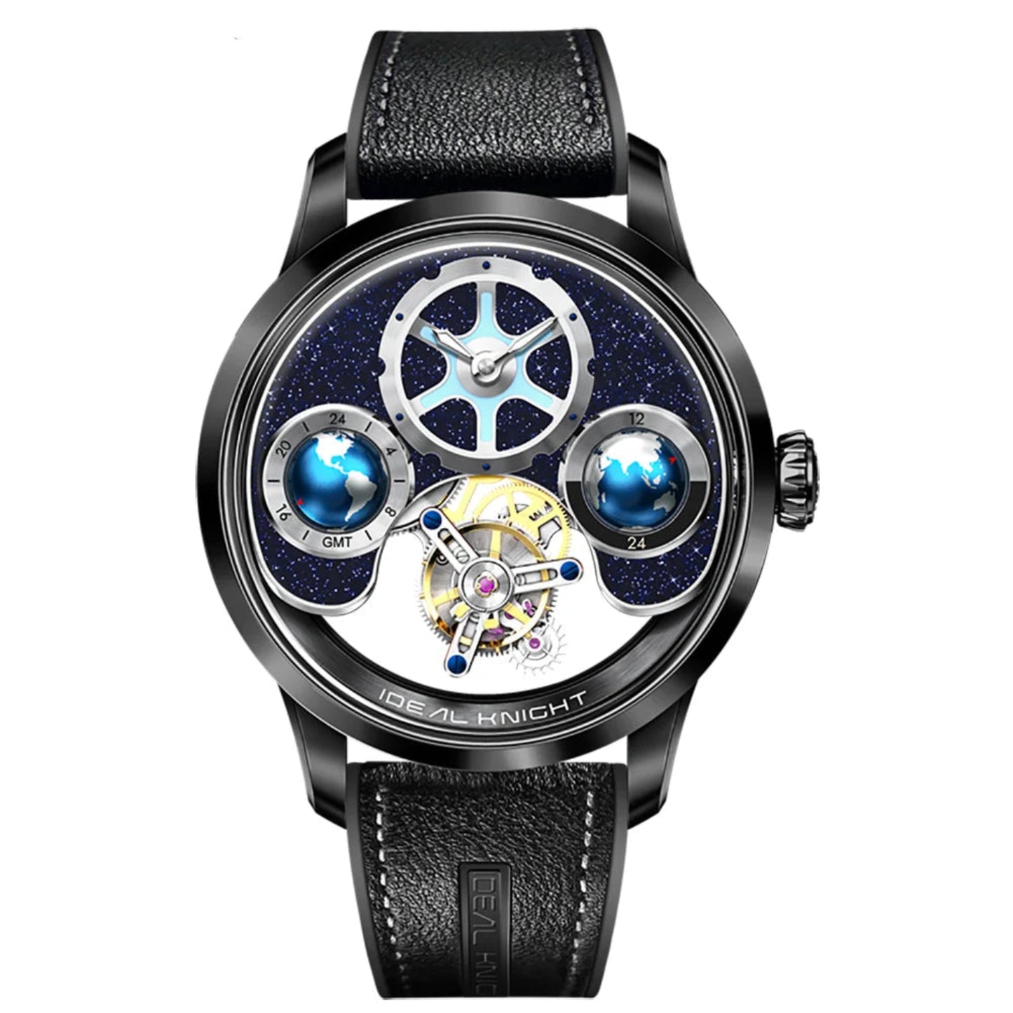 IDEAL KNIGHT 6805 Blue earth tourbillon watch luxury skeleton automatic timepiece
