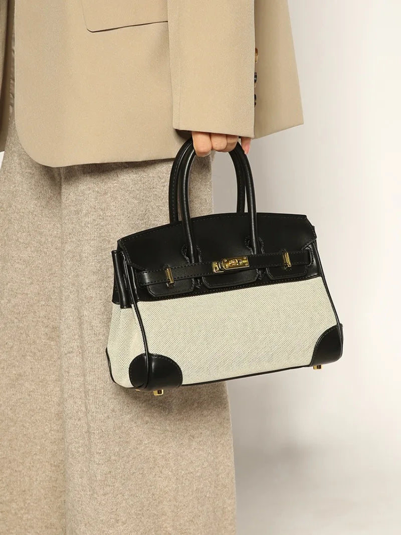 Luxury Linen Mini Platinum Bag – Elegant Handheld, Shoulder & Crossbody Women's Purse