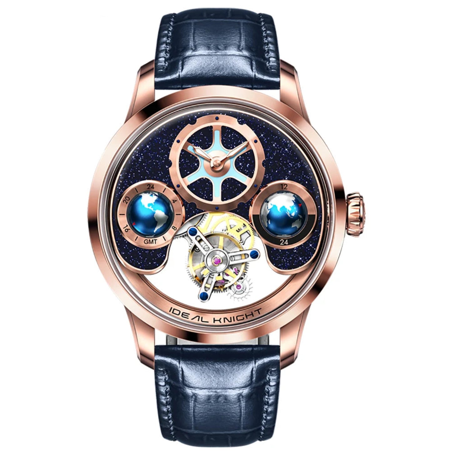 IDEAL KNIGHT 6805 Blue earth tourbillon watch luxury skeleton automatic timepiece