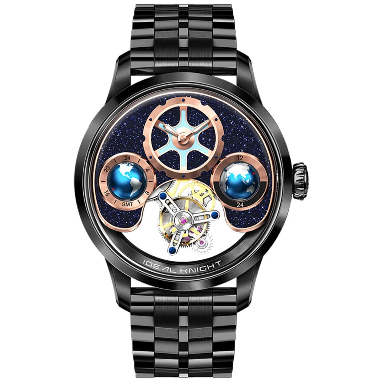 IDEAL KNIGHT 6805 Blue earth tourbillon watch luxury skeleton automatic timepiece