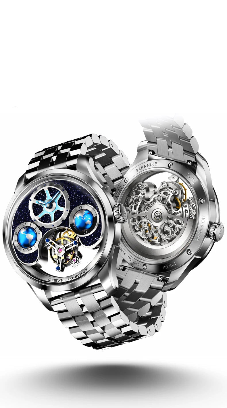 IDEAL KNIGHT 6805 Blue earth tourbillon watch luxury skeleton automatic timepiece