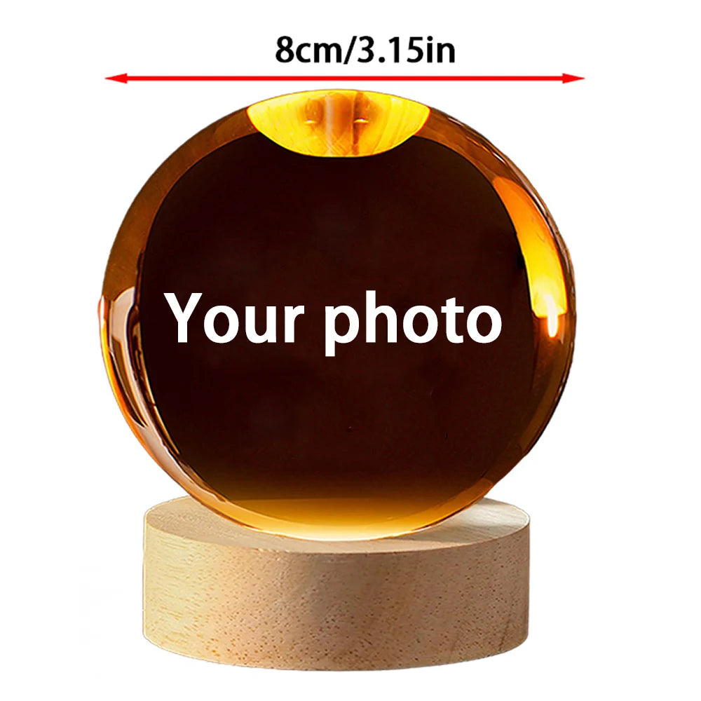 Custom your photo crystal ball night light led gift for couple pet or wedding
