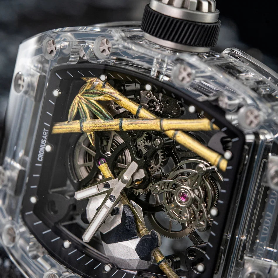 CRONUSART skeleton tourbillon watch with sapphire case and rubber strap