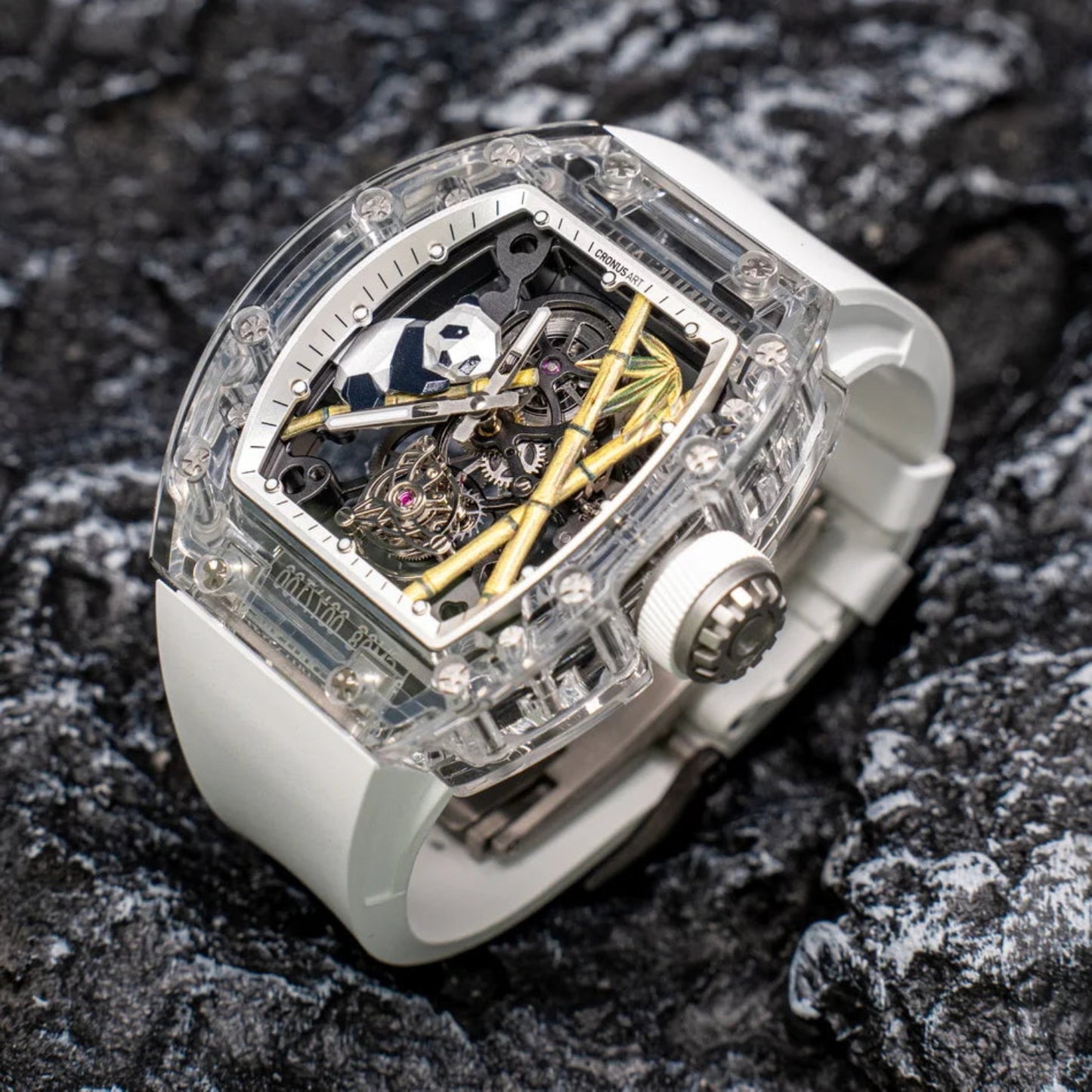 CRONUSART tonneau skeleton tourbillon watch with sapphire case and rubber strap