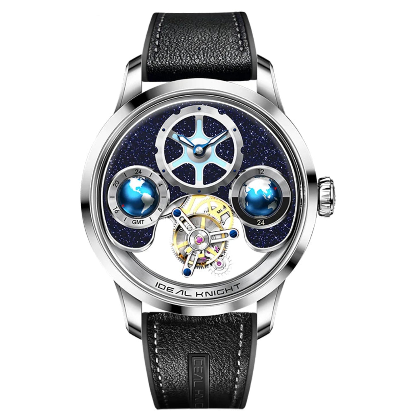 IDEAL KNIGHT 6805 Blue earth tourbillon watch luxury skeleton automatic timepiece