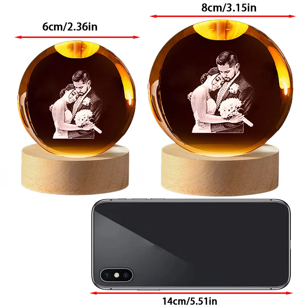 Custom your photo crystal ball night light led gift for couple pet or wedding