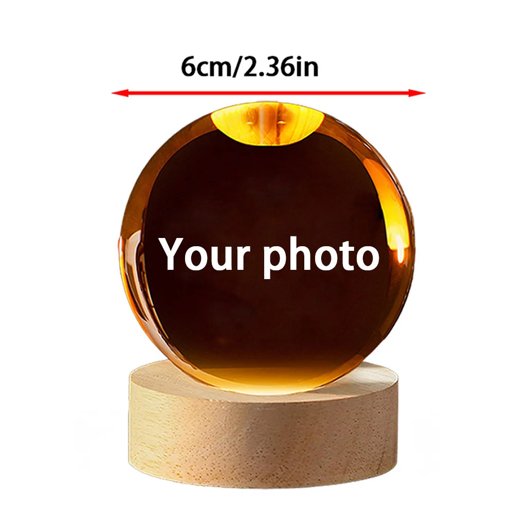 Custom your photo crystal ball night light led gift for couple pet or wedding