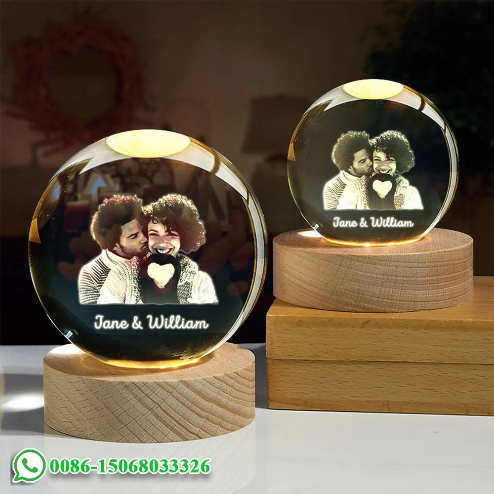 Custom your photo crystal ball night light led gift for couple pet or wedding