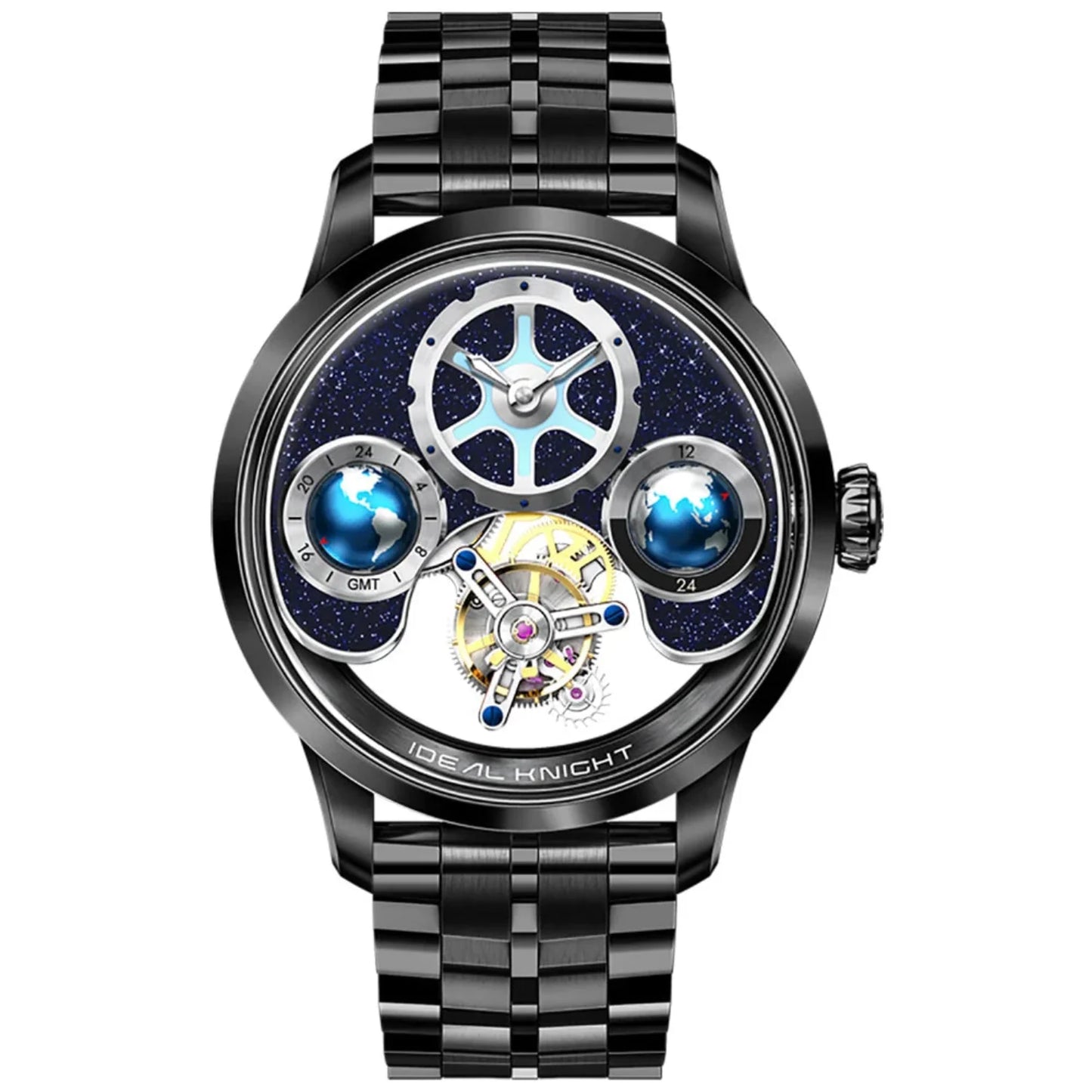 IDEAL KNIGHT 6805 Blue earth tourbillon watch luxury skeleton automatic timepiece