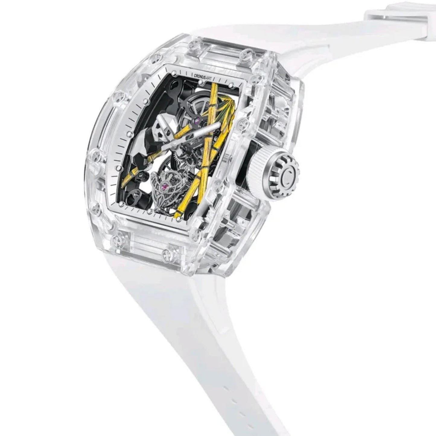 CRONUSART tonneau skeleton tourbillon watch with sapphire case and rubber strap