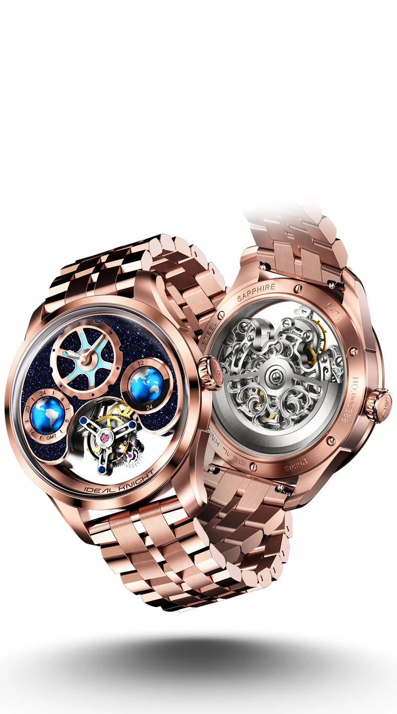 IDEAL KNIGHT 6805 Blue earth tourbillon watch luxury skeleton automatic timepiece