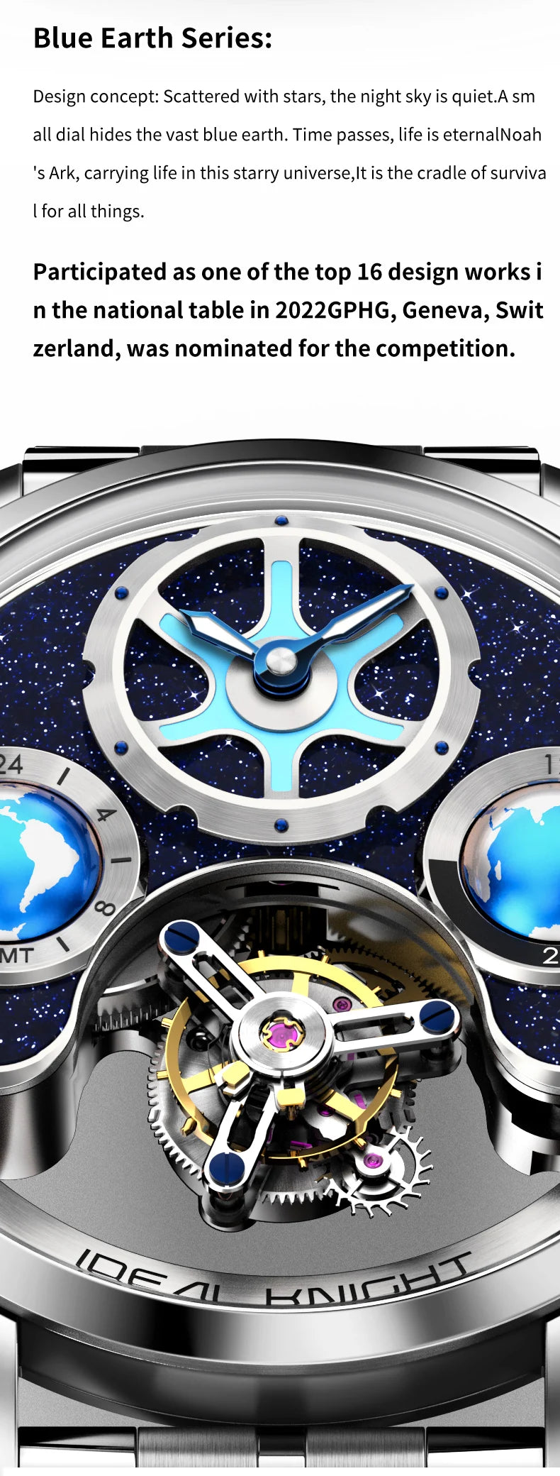 IDEAL KNIGHT 6805 Blue earth tourbillon watch luxury skeleton automatic timepiece