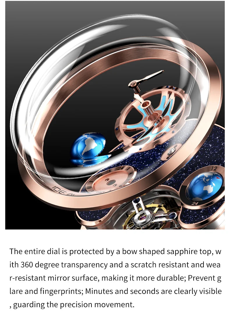 IDEAL KNIGHT 6805 Blue earth tourbillon watch luxury skeleton automatic timepiece