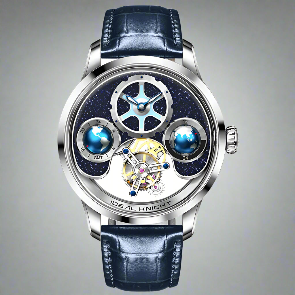 IDEAL KNIGHT 6805 Blue earth tourbillon watch luxury skeleton automatic timepiece