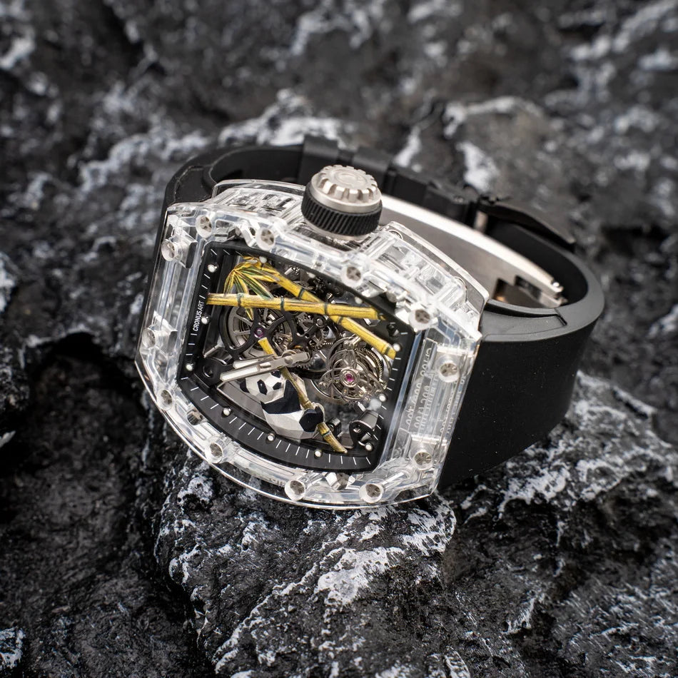 CRONUSART skeleton tourbillon watch with sapphire case and rubber strap