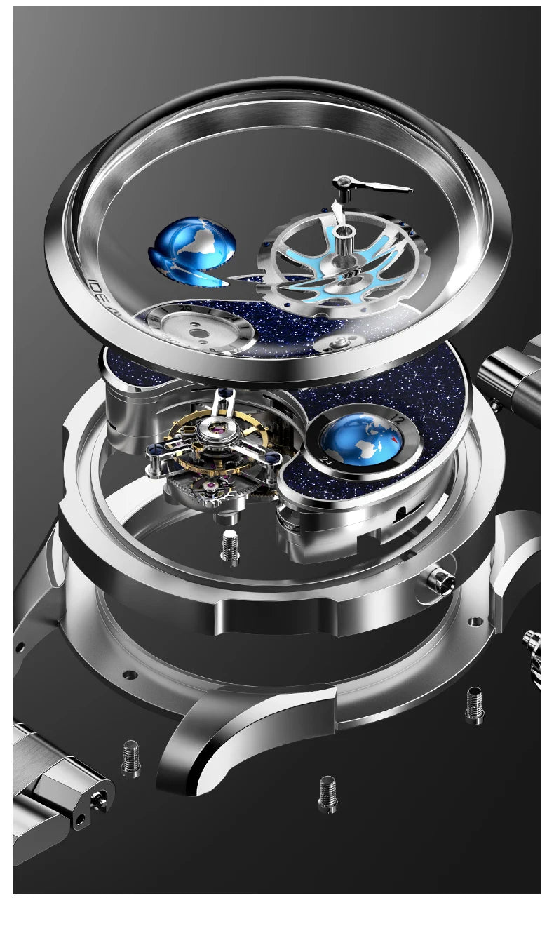 IDEAL KNIGHT 6805 Blue earth tourbillon watch luxury skeleton automatic timepiece