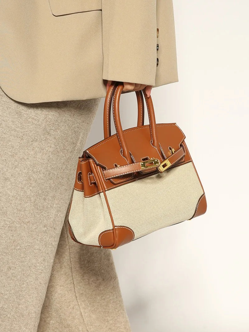 Luxury Linen Mini Platinum Bag – Elegant Handheld, Shoulder & Crossbody Women's Purse