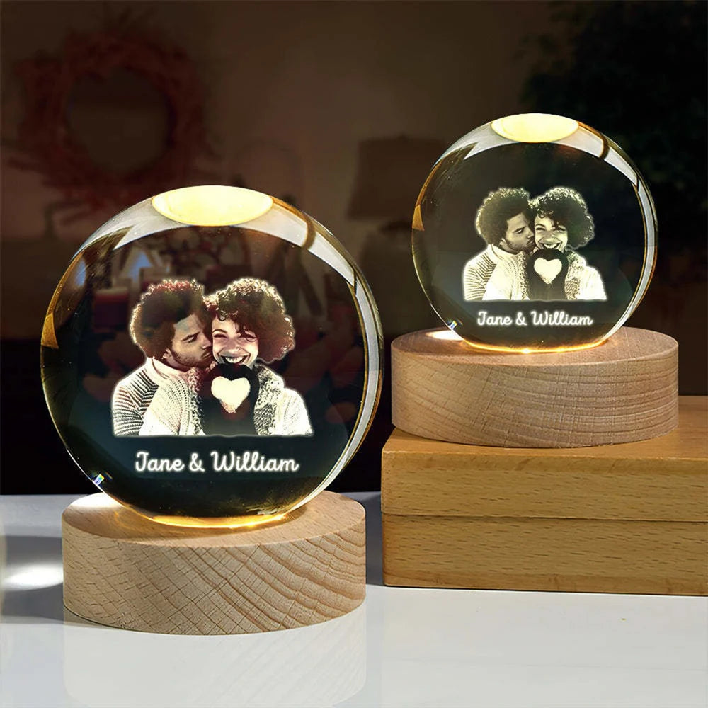 Custom your photo crystal ball night light led gift for couple pet or wedding