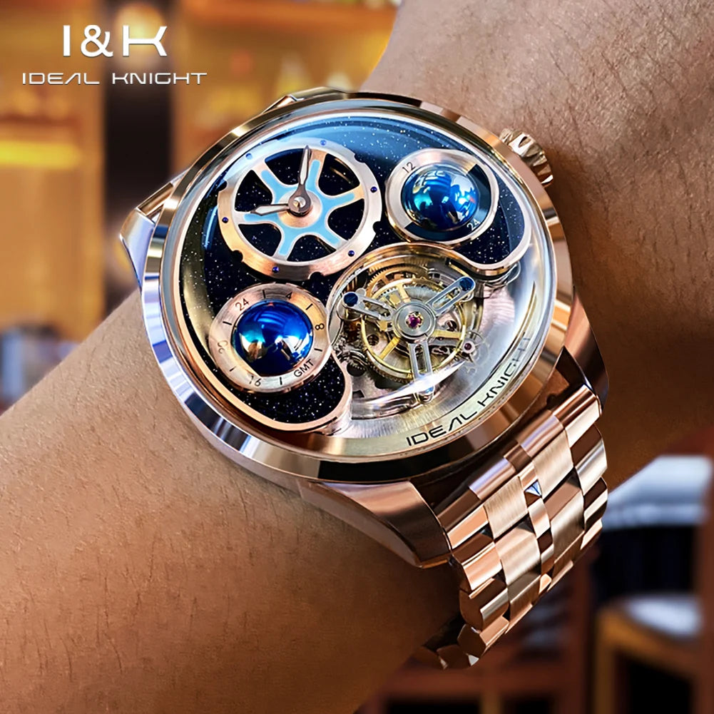 IDEAL KNIGHT 6805 Blue earth tourbillon watch luxury skeleton automatic timepiece