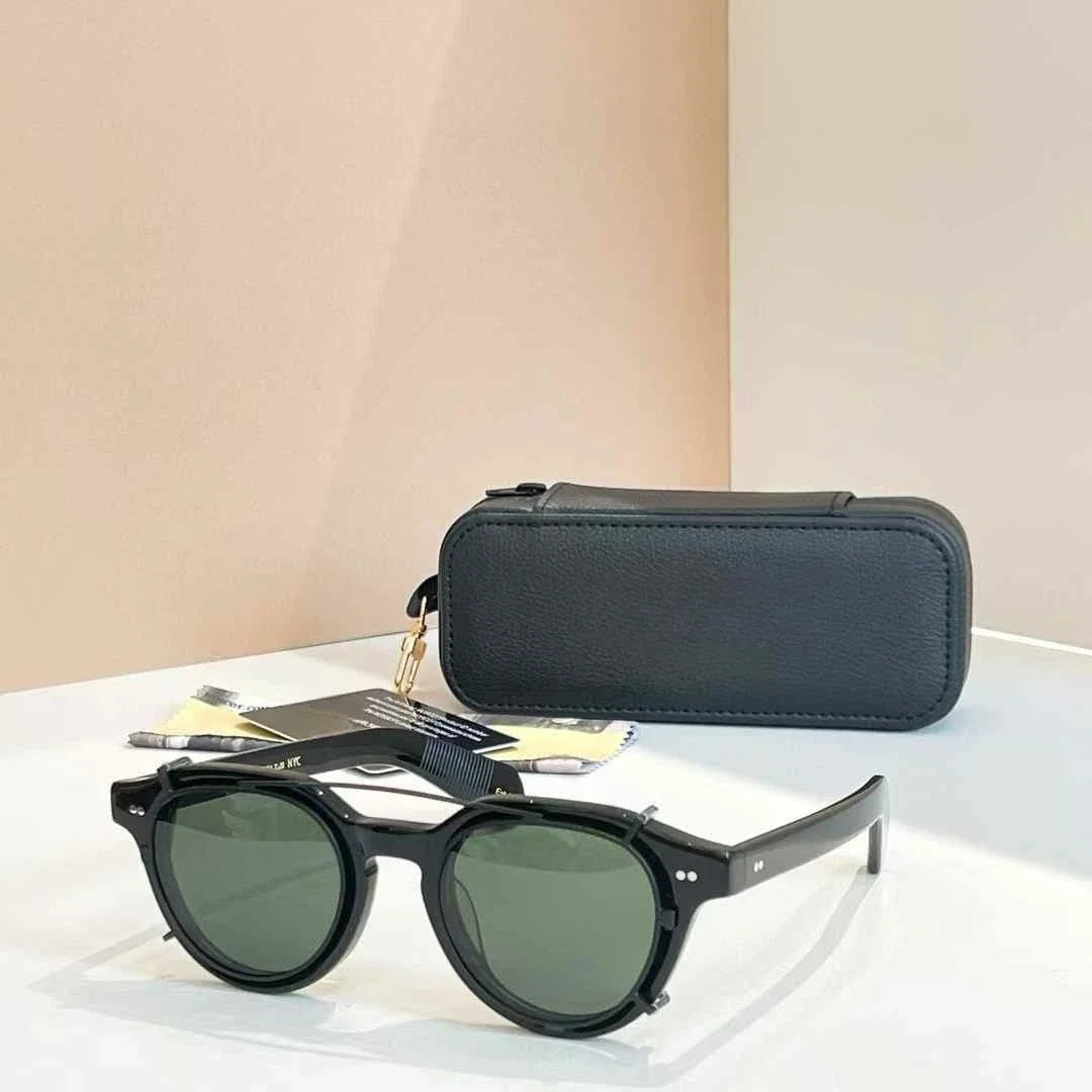 Moscot Baitsim handcrafted acetate clip-ons with iconic oval shape sunglasses