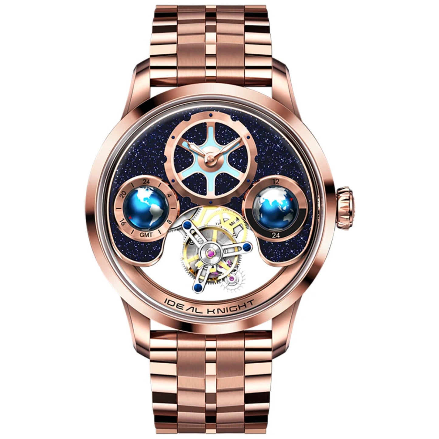 IDEAL KNIGHT 6805 Blue earth tourbillon watch luxury skeleton automatic timepiece