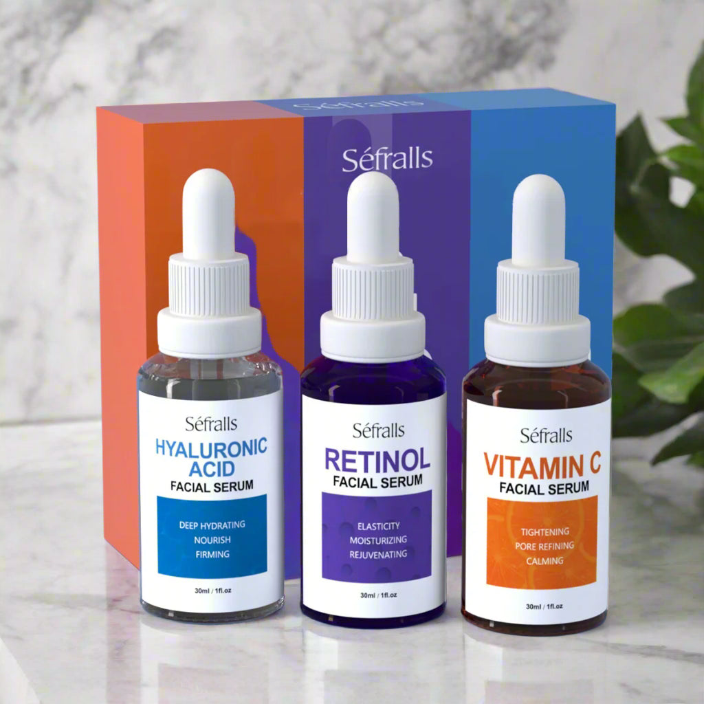 séfralls 3-step serum set hyaluronic acid, vitamin c & a for radiance,m