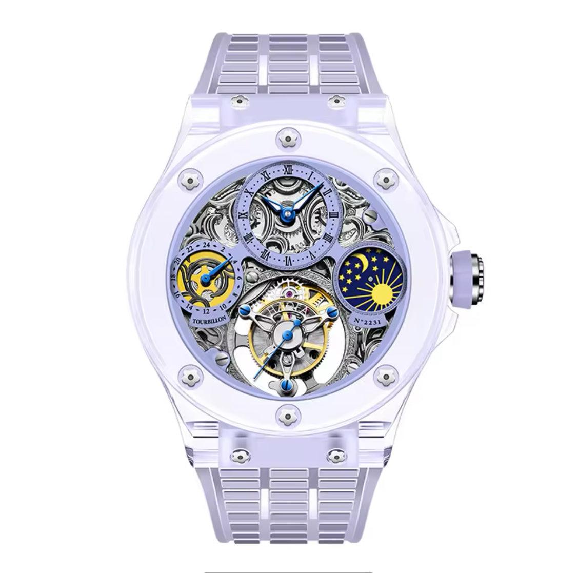 Haofa crystal flying tourbillon moon phase mechanical watch - ARI