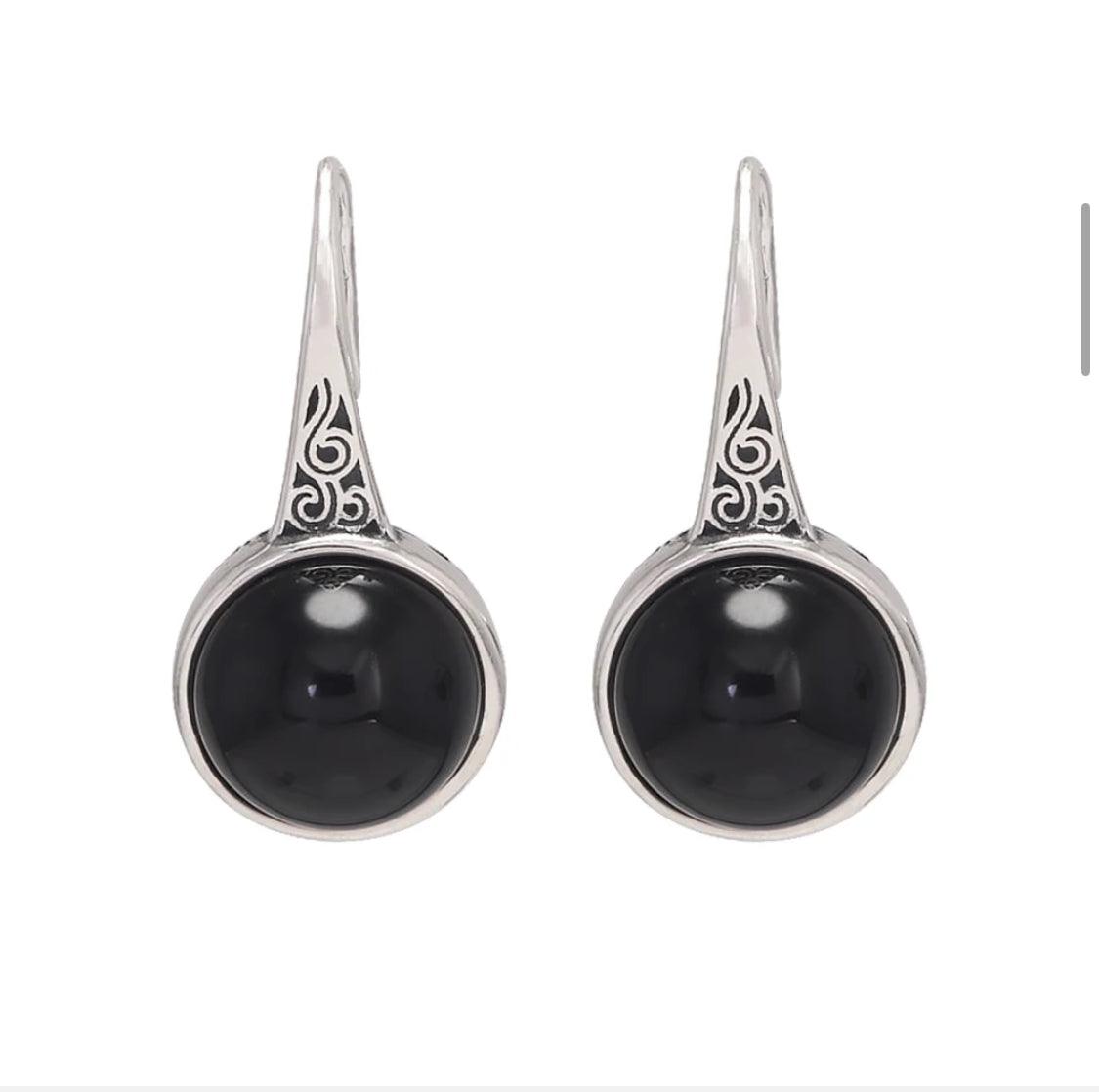 925 Sterling Silver women round natural stone simple vintage earrings fashion jewellery - ARI