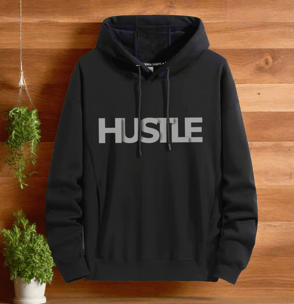 HUSTLE Art ,Winter plush hoodie warm and stylish for cold weather - ARI