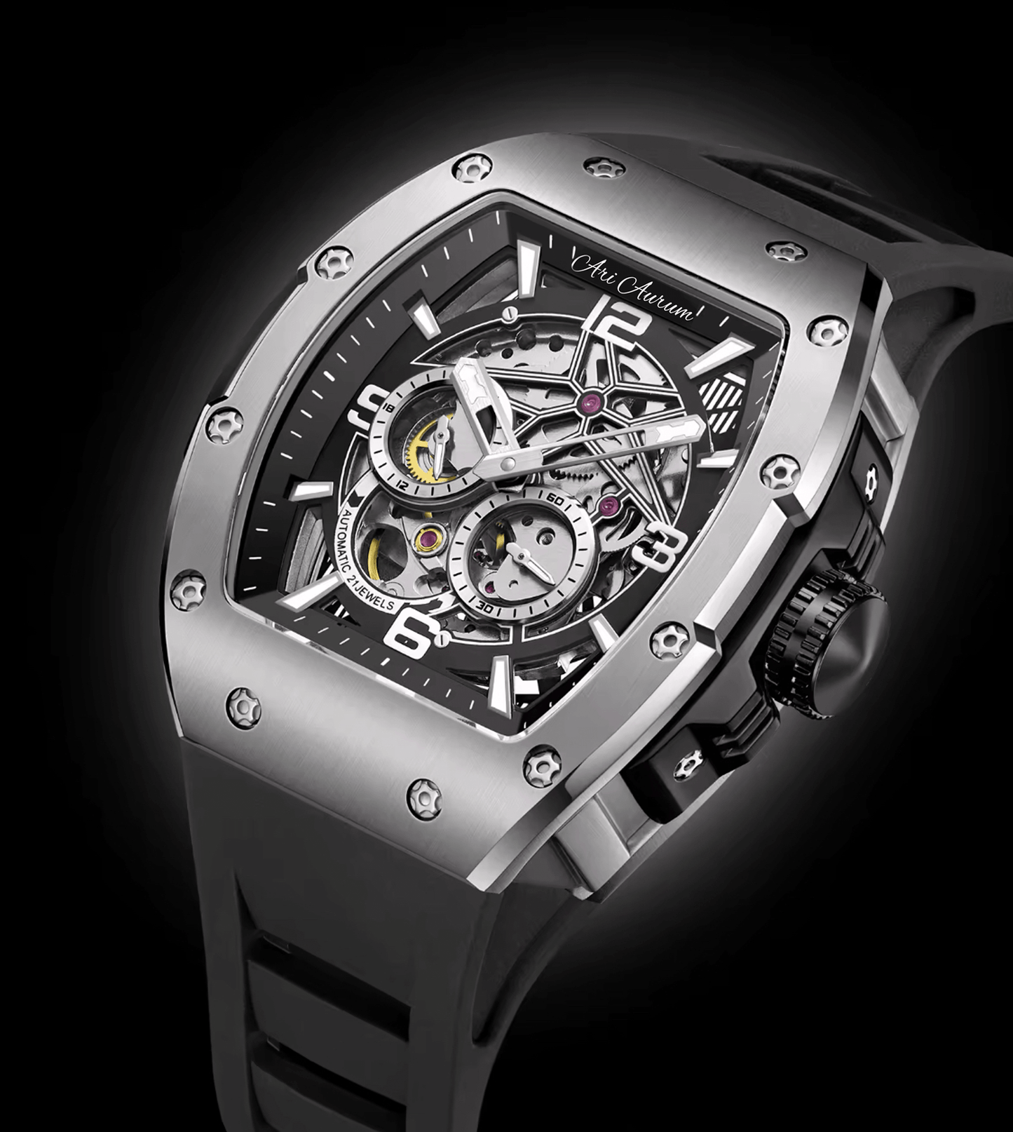 ARI AURUM automatic mechanical luxury stainless steel skeleton watch - ARI