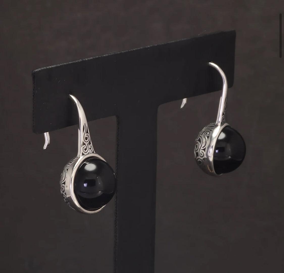 925 Sterling Silver women round natural stone simple vintage earrings fashion jewellery - ARI