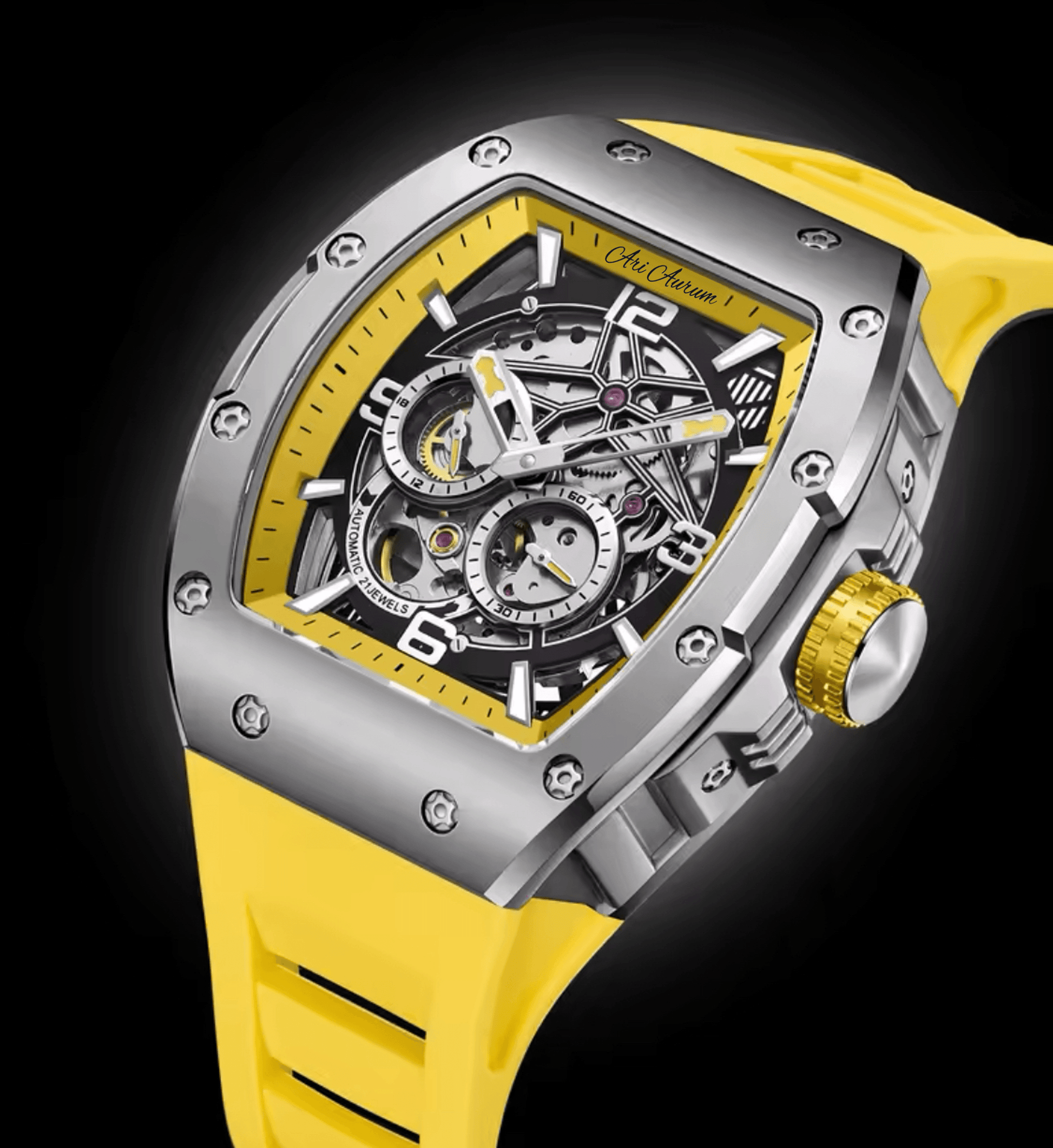 ARI AURUM automatic mechanical luxury stainless steel skeleton watch - ARI