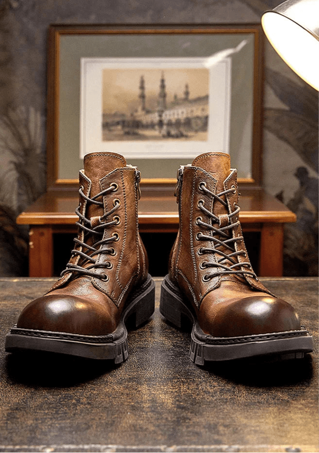 classic handmade vintage leather ankle boots genuine leather - ARI