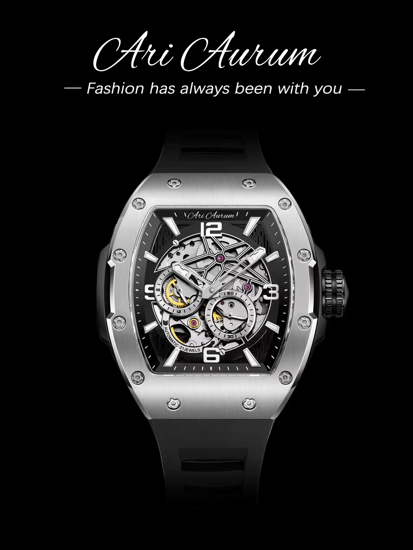 ARI AURUM automatic mechanical luxury stainless steel skeleton watch - ARI