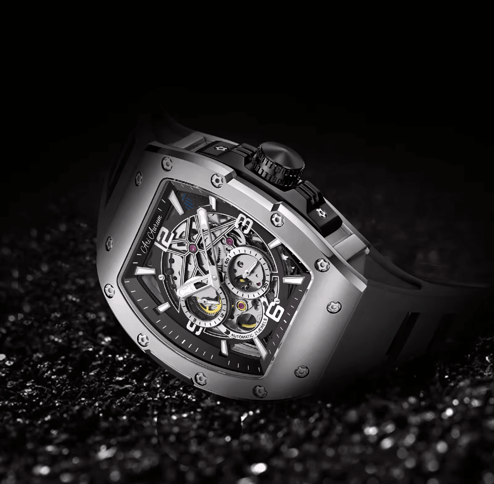 ARI AURUM automatic mechanical luxury stainless steel skeleton watch - ARI