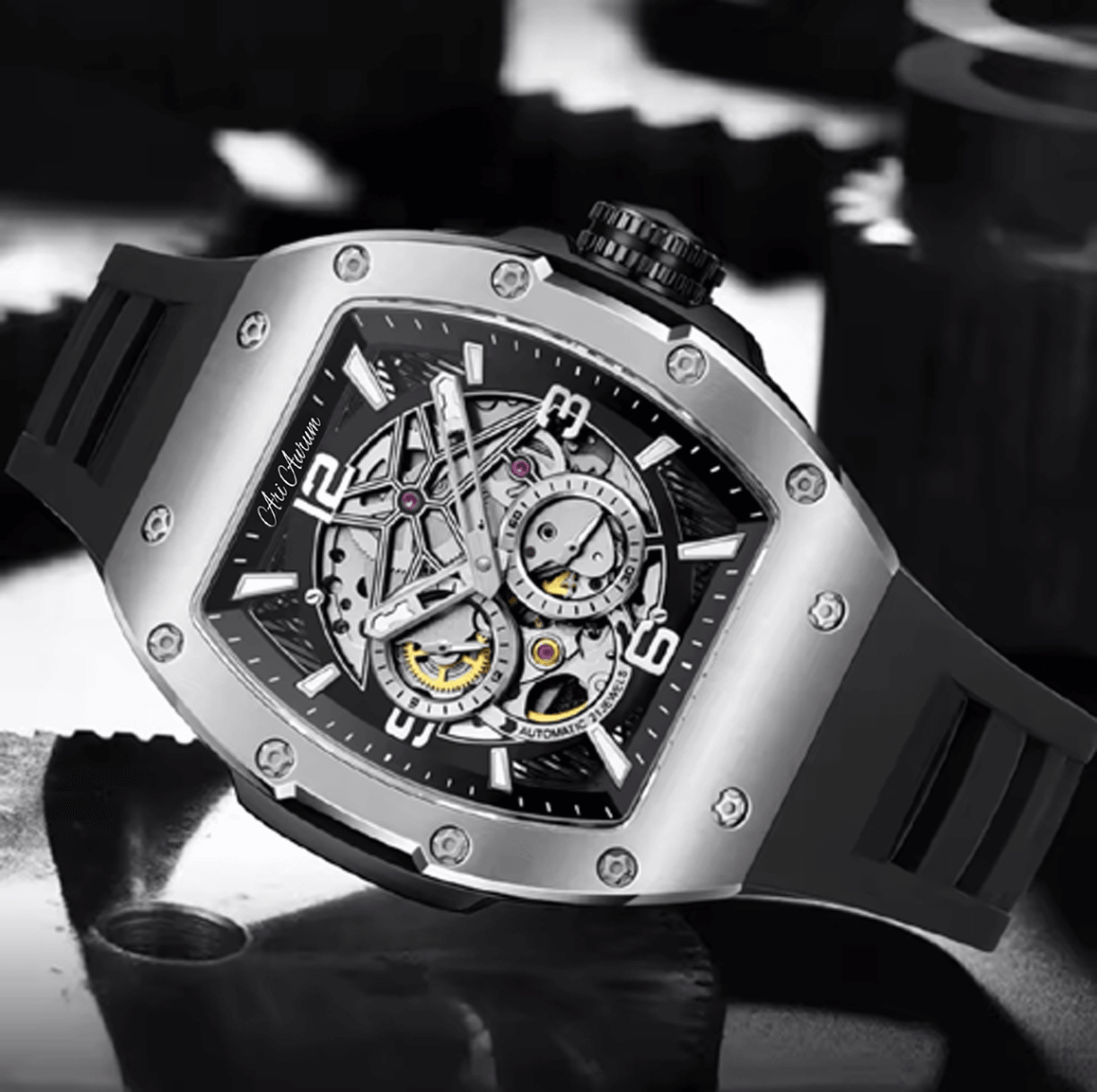 ARI AURUM automatic mechanical luxury stainless steel skeleton watch - ARI
