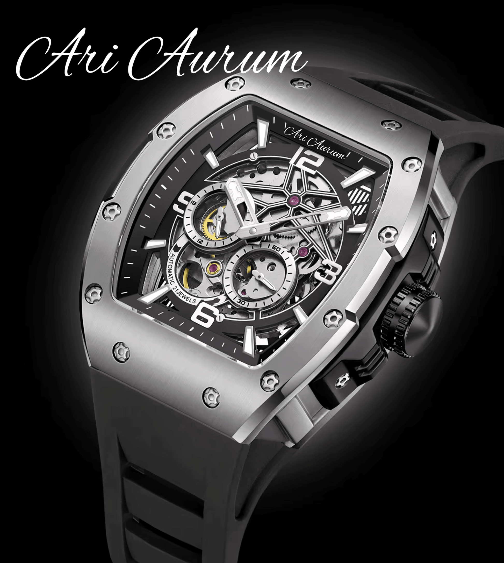 ARI AURUM automatic mechanical luxury stainless steel skeleton watch - ARI